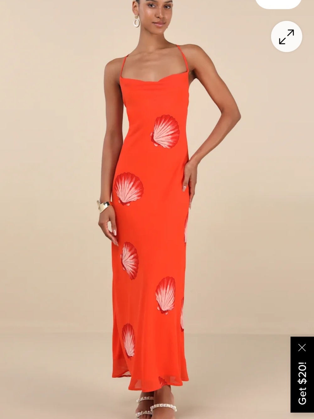 Lulus Thalassa Bright Orange Seashell Backless Maxi Dress - Size S - Picture 2 of 3